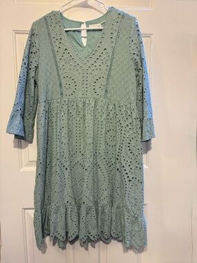 Pink Blush Dusty Teal Turquoise Blue Green Boho Dress Tunic Maternity Large